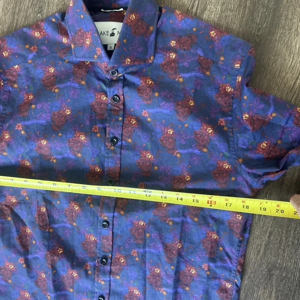 Blake Mill Men's Small Floral SKULLS Cotton Button Down Shirt Rebels And Gambler - Picture 7 of 7